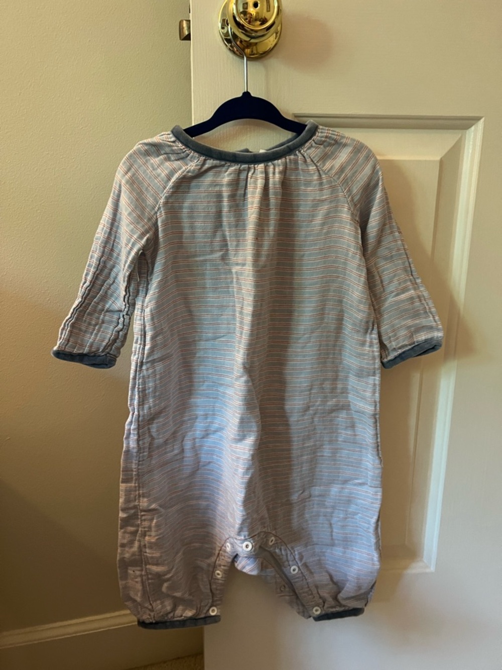 Oso & Me Striped Baby Romper in Soft Blue and Cream